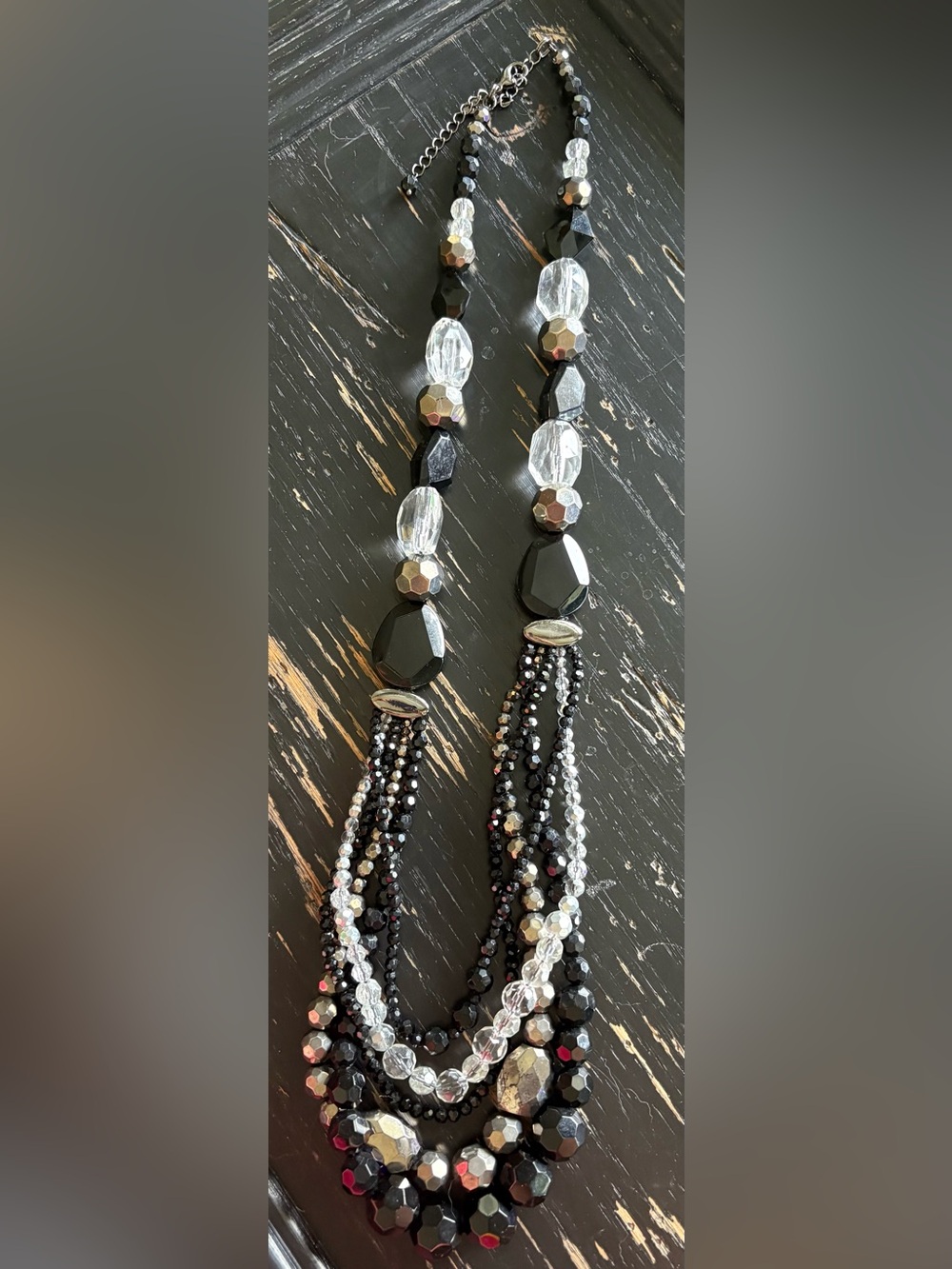 Lia Sophia Black and Clear Multi-Strand Beaded Necklace
